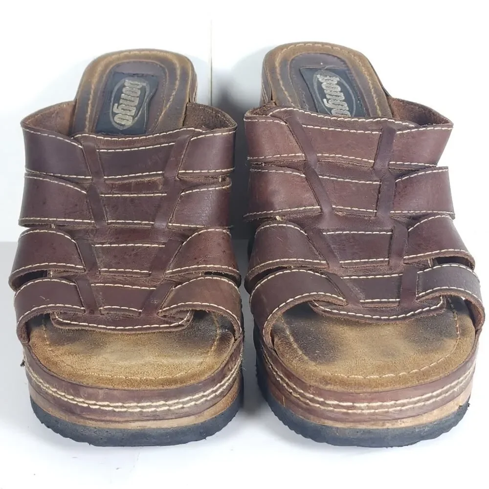 Bongo Women's Vintage 90s Y2K US10 Brown Leather Wooden Chunky Platform Sandals